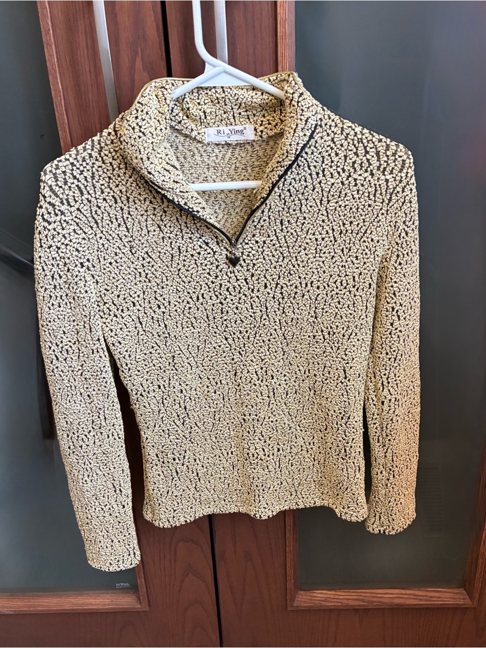 Gold Textured Quarter-Zip Tunic Top